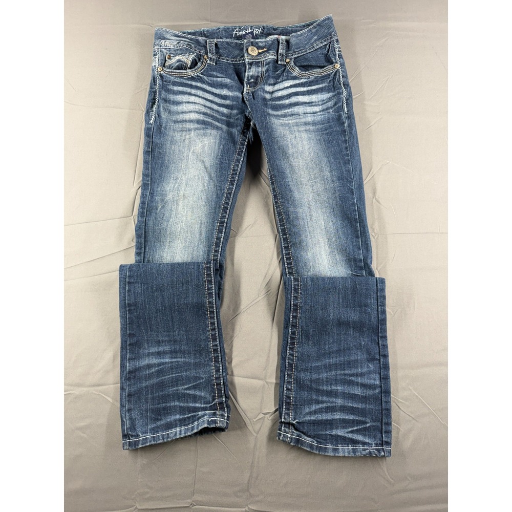 Amethyst Womens Size 5 Bootcut Jeans Y2K Embroidered Flap Pocket Stretch Blue